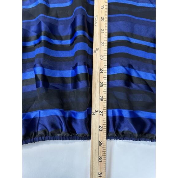 Lane Bryant Women 22/24 Sheer Navy Black Blue Striped Blouse Elastic Bottom Hem - Picture 16 of 16